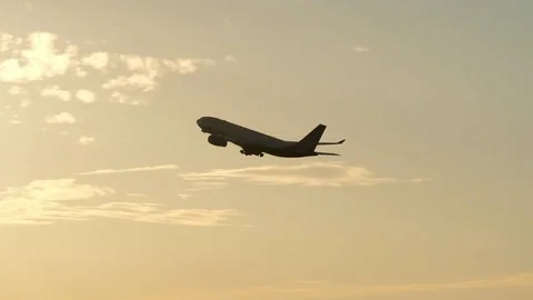 Airplane flying at sunset Stock-Footage 85375319