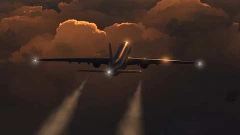 Airplane flying on sunset Stock Footage 116129236