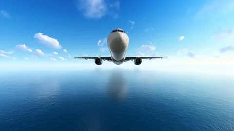 Airplane Flying Through Camera, 4K Animation, 3D Rendering Stock Footage 122247364