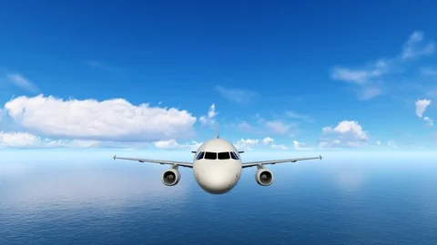 Airplane Flying Through Camera, 4K Animation, 3D Rendering Stock Footage 122247475