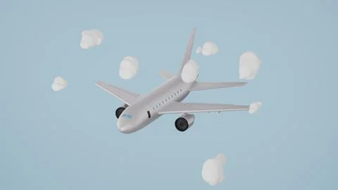 Airplane flying through clouds against a light blue background イラスト素材
