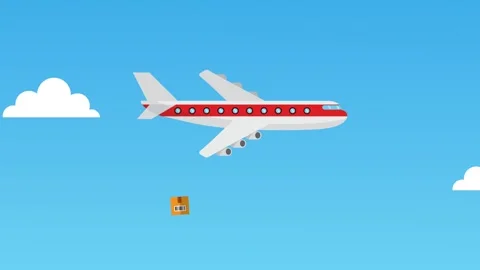Airplane flying through clouds and dropping packages for delivery logistics.. Stock Footage 333608146