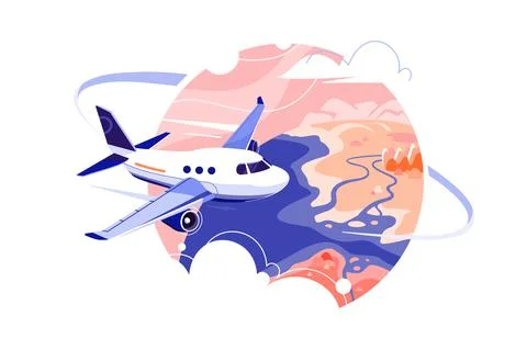 Airplane flying through clouds in sky Stockillustratie