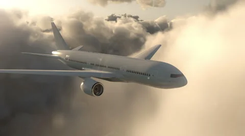 Airplane Flying Through The  Clouds in sunset lighting 스톡 동영상 57944787