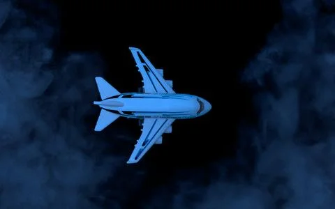 Airplane flying through dark clouds at night Stock Photos