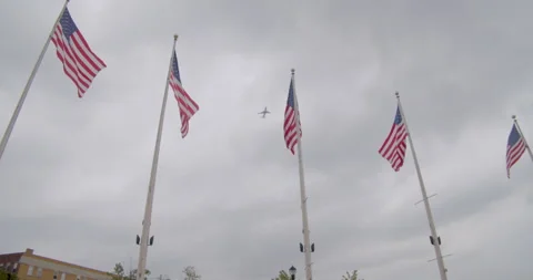 Airplane flying through waving flags in slow motion 库存影片 135440288