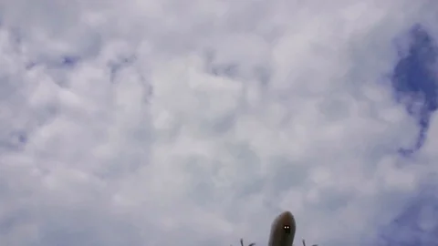 Airplane flying under blue sky Stock Footage 87027701