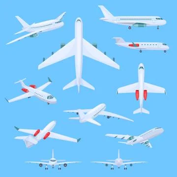 Airplane flying vector illustrations, cartoon flat air plane airline collection Stock Illustration