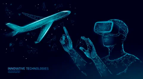 Airplane flying VR screen analysis. Flight up tourism journey virtual reality Illustrazione stock