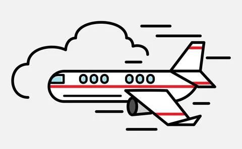 A Airplane flying in the white sky with a cloud on background Stock Illustration