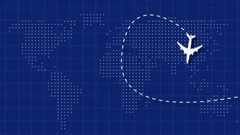 Airplane Flying on the World Map Earth Map travel concept 4k video. Vídeo Stock 143940333