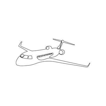 Airplane flying.One continuous line drawing style. Stock Illustration