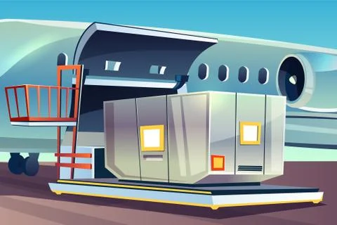 Airplane freight loading vector delivery logistics Stock Illustration