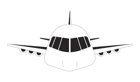 Airplane front view black and white 2D line object Stock Illustration