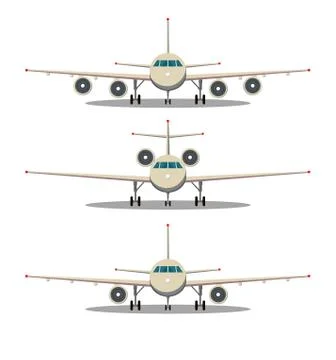 Airplane front view. Passenger or commercial jet isolated on background Stock Illustration