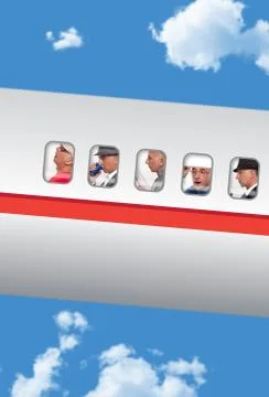 Airplane fuselage windows with passengers Stock Photos