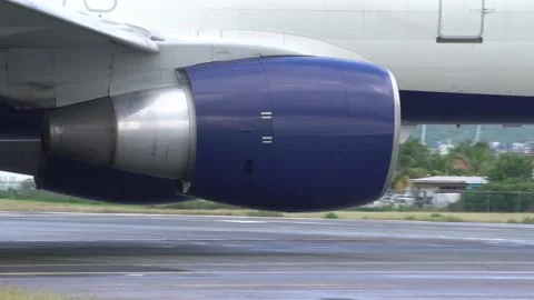 Airplane getting ready to take off on St maarten Stock Footage 147236016