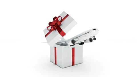 Airplane. Gift box concept. 3D rendering Stock Illustration