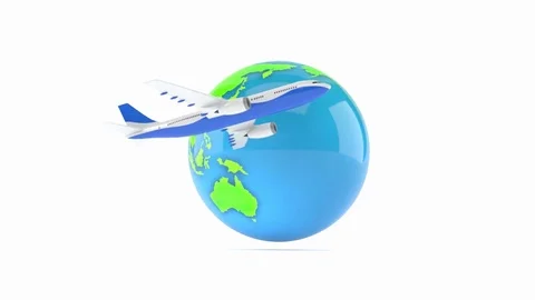 Airplane with globe isolated on white background Video stock 71057406