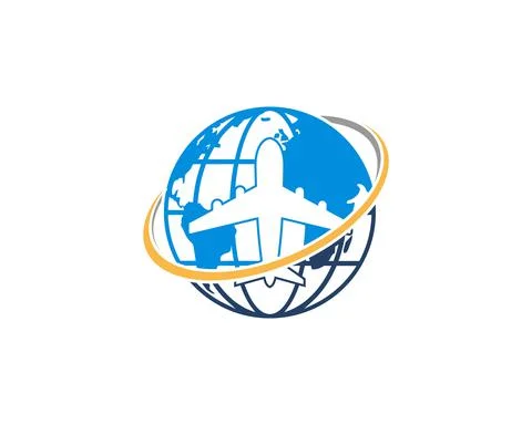 Airplane in the globe logo Stock Illustration
