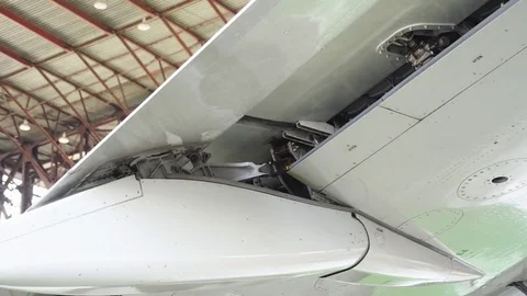 An airplane going to land, flaps are going up. Stock Footage 84392286