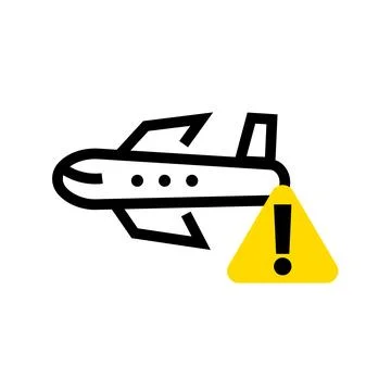 Airplane Icon and Caution Sign. Vector. Stock Illustration