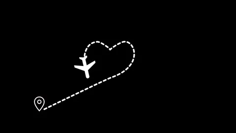 Airplane icon and dashed flight path curving from a map pin animation Stock Footage 335113875