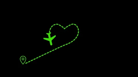 Airplane icon and dashed flight path curving from a map pin animation Stock Footage 335113880