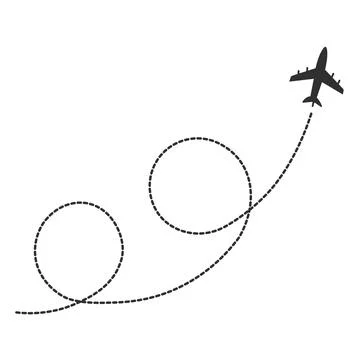 Airplane icon with a dotted flight path trajectory for trave イラスト素材