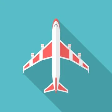 Airplane icon with long shadow. Flat design style. Stock Illustration