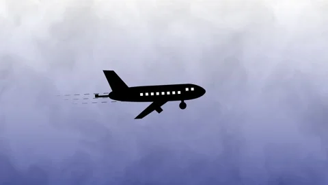 Airplane Icon Moving Animation with Dynamic Cloud Aviation Visual 4K. Stock Footage 282576709