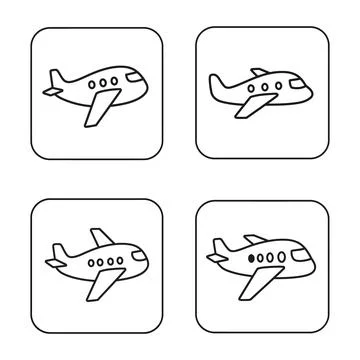 Airplane Icon Set in Round Square Frames for Travel, Flight, and Airline Illustr Stock Illustration