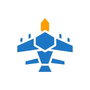 Airplane icon solid blue orange colour military symbol perfect. Stock Illustration