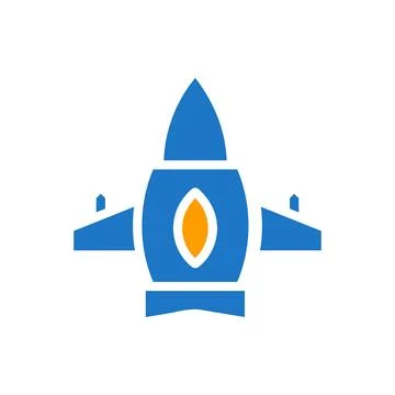 Airplane icon solid blue orange colour military symbol perfect. Stock Illustration