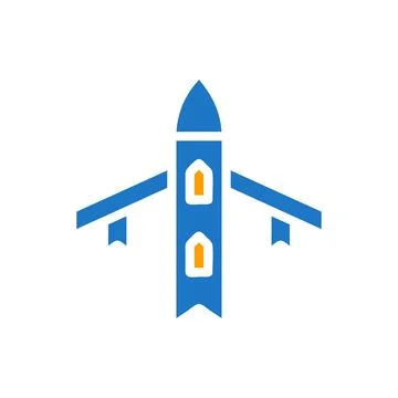 Airplane icon solid blue orange colour military symbol perfect. Illustrazione stock