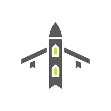 Airplane icon solid grey vibrant green colour military symbol perfect. Stock Illustration
