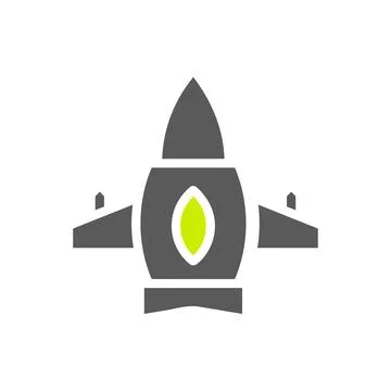 Airplane icon solid grey vibrant green colour military symbol perfect. Stock Illustration