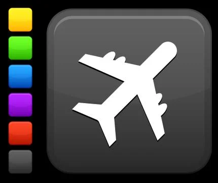 Airplane icon on square internet button Stock Illustration