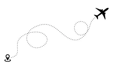 Airplane icon.line path icon of start point and dash line trace for air trip  Stockillustratie