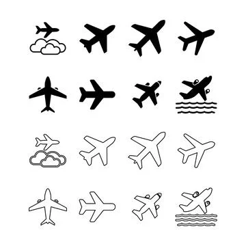 Airplane icons set Stock Illustration