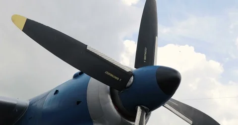 Airplane Ignition and Propeller. Jet Engine. Detail of jet engine. Stock Footage 77634070