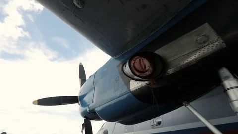 Airplane Ignition and Propeller. Jet Engine. Detail of jet engine. Video stock 77634265