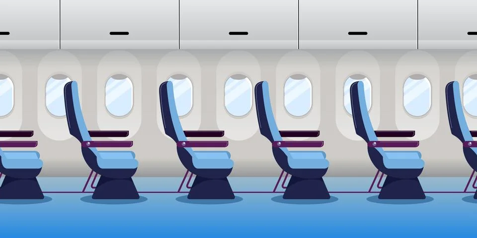 Airplane inside. Empty plane interior, seamless horizontal background. Vector Illustrazione stock