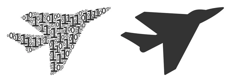 Airplane Intercepter Collage of Binary Digits Stock Illustration