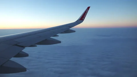 Airplane intercontinental flight connection view from passenger window Stock Footage 235141754