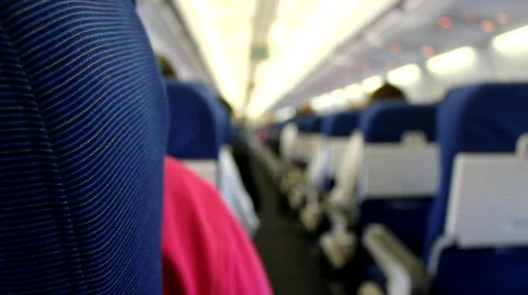 Airplane interior and aisle Видео 754802