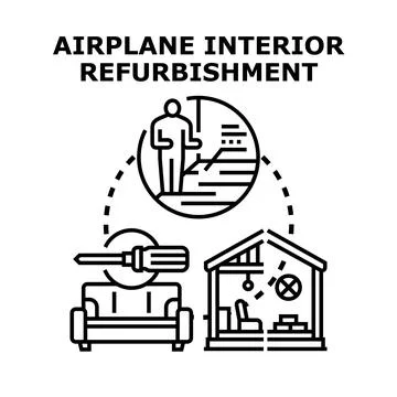 Airplane interior refurbishment vector concept illustration Ilustración de archivo