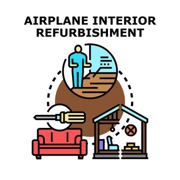 Airplane interior refurbishment vector concept illustration Ilustración de archivo