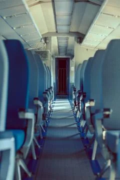Airplane interior with seats Stock Photos