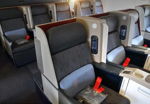 Airplane interiors, first class seats Stock Photos